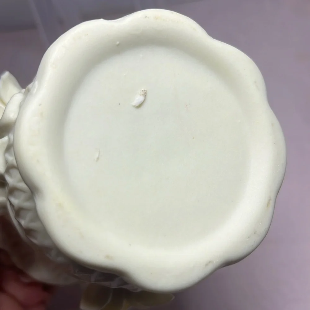 Vintage Cream Floral Relief Vase Shabby Chic Cottagecore Rose Decor